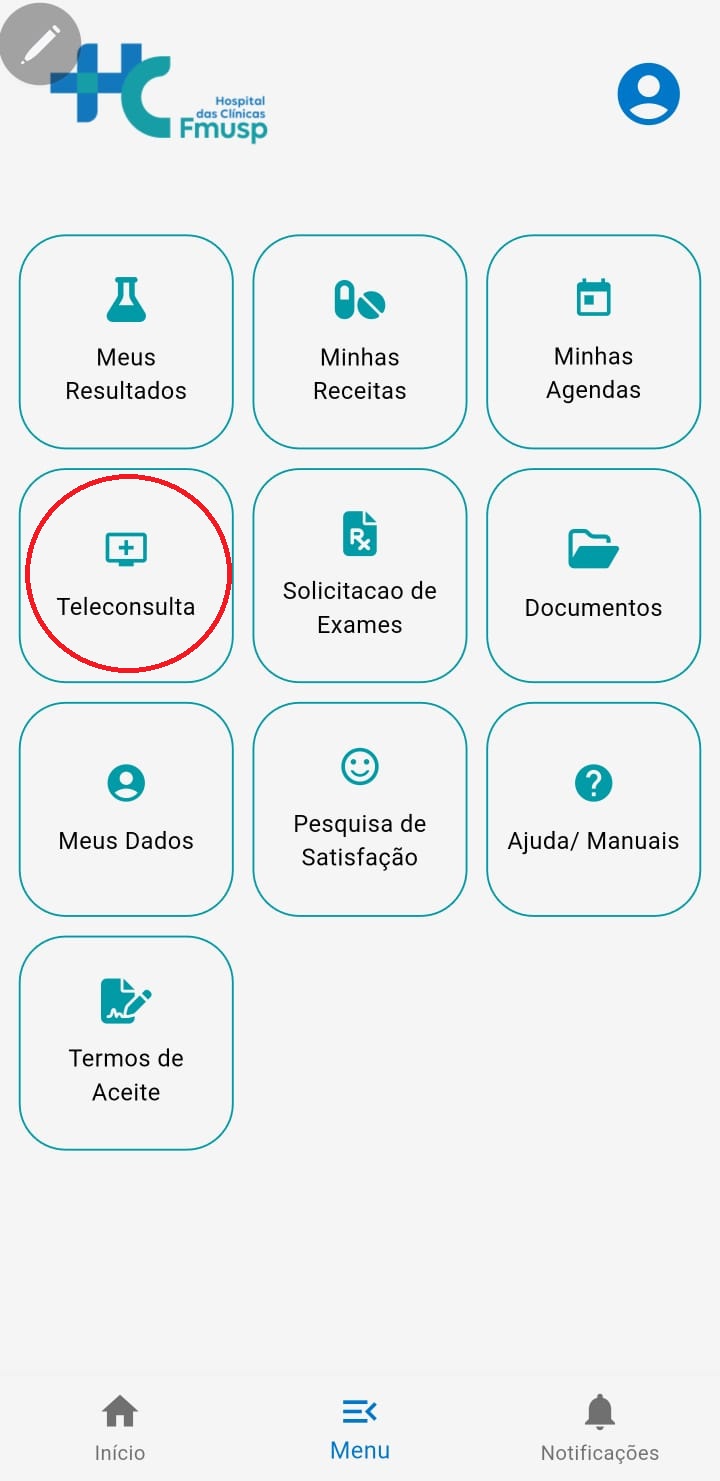 imagem do menu do app do HC